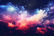 "In the beginning God created the heavens and the earth" Genesis 1:1. Colorful sky with stars and nebula. abstract background.
