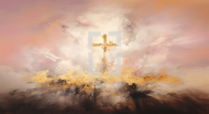 Cross of Jesus Christ in the clouds. 3d render illustration.