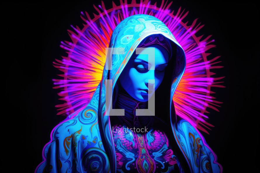 Neon portrait of Mother Mary