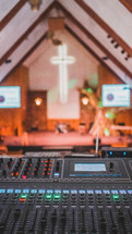 soundboard and view of a church altar 