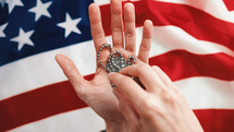 Military plate on the hand for memorial day holiday