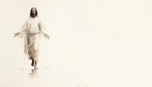 Sketch of Jesus Christ walking on a white background with copy space