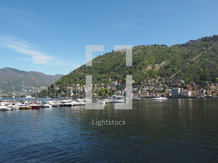 COMO, ITALY - CIRCA APRIL 2017: View of Lago di Como (Lake Como)