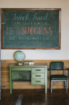 Work hard in silence let success be your noise written on a chalkboard 