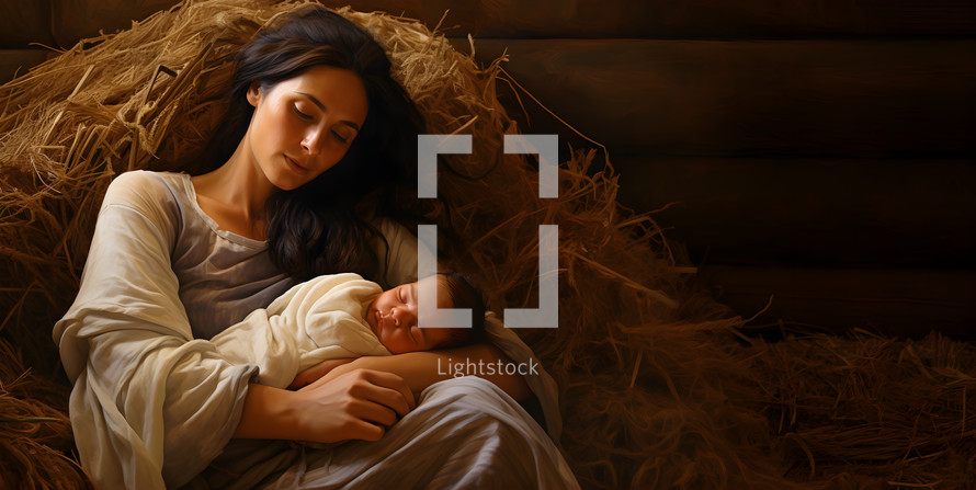 An AI Image of Mary Holding Baby Jesus after He was Born in Bethlehem  