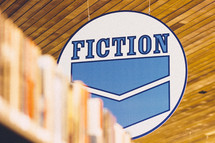 A fiction sign in a library.