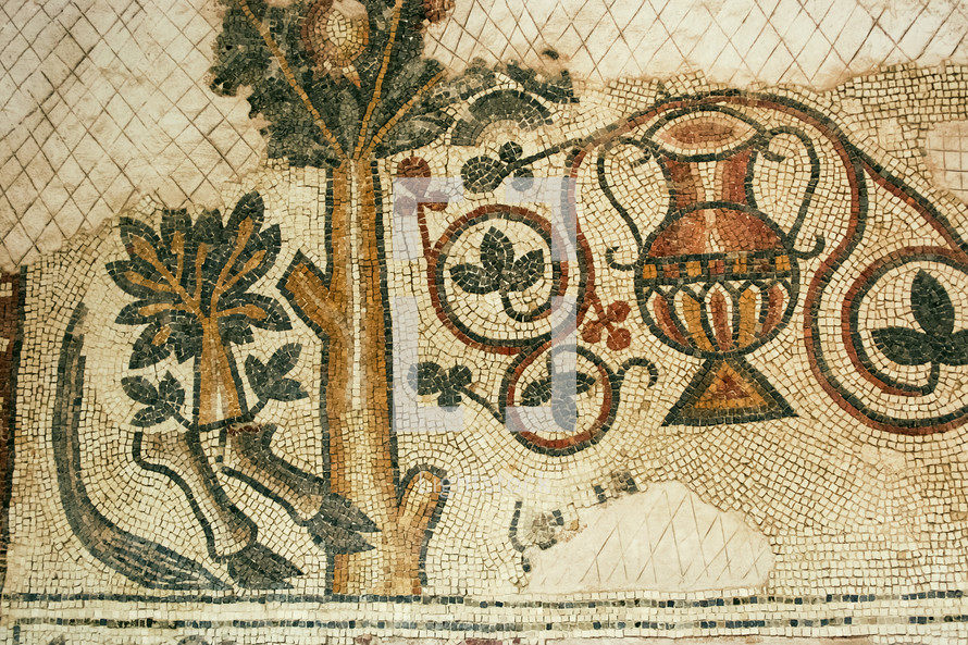 Mosaic with evidence of iconoclasm, removal of depiction of animals
