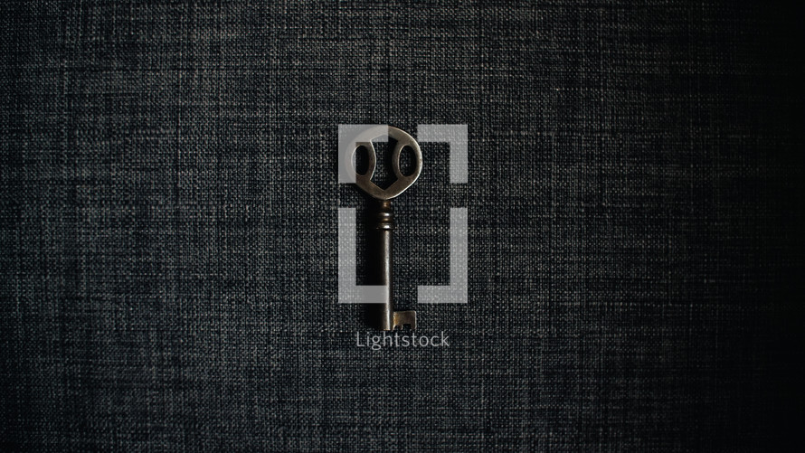 skeleton key on a gray fabric background 