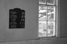 attendance board on a church wall 
