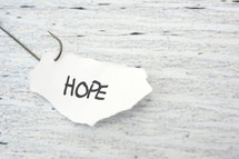 fish hook on paper with the word hope