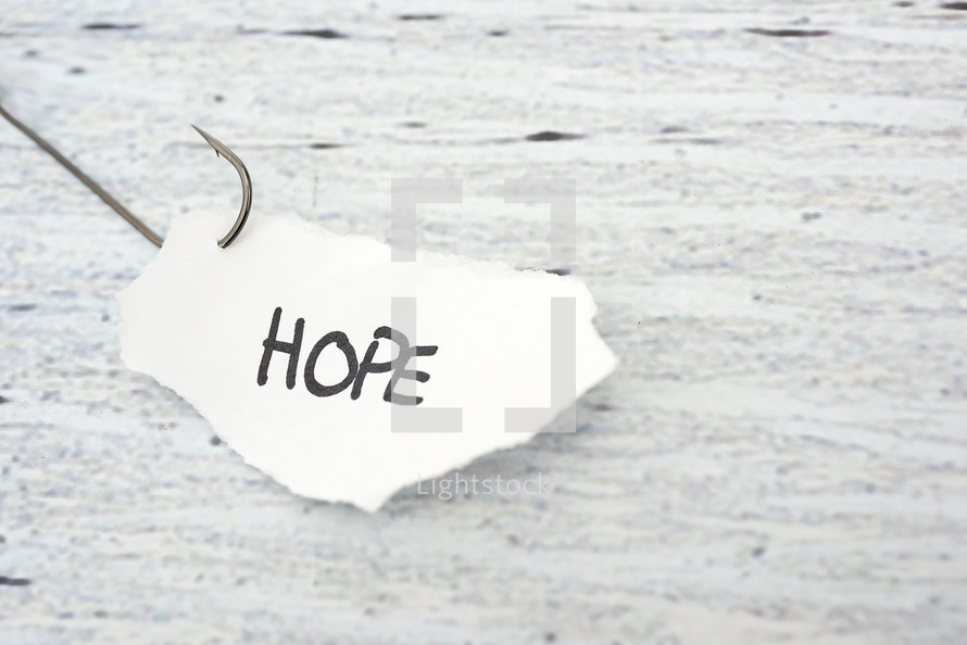 fish hook on paper with the word hope