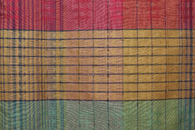 red, gold, green, fabric 