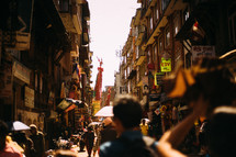 a crowded street market in Nepal 