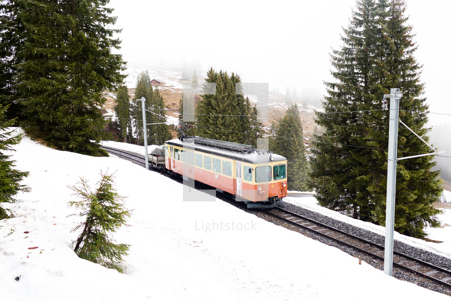 electric rails in snow in Switzerland 