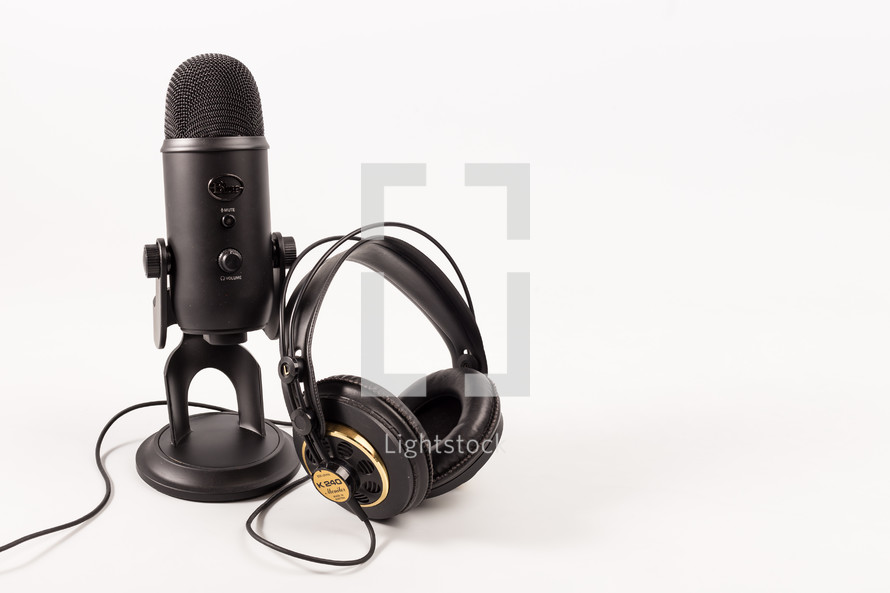 microphone and headphones on a white background 