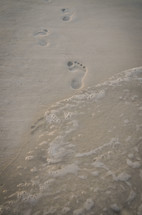 footprints in the sand from the ocean