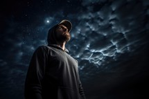 Man looking at night sky