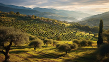 Terraced olive orchards, serene beauty of olive oil cultivation