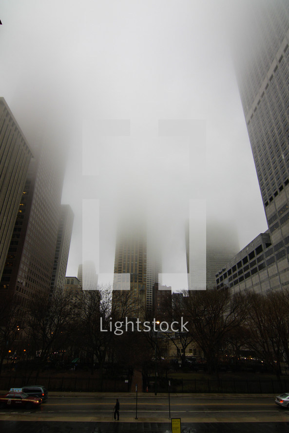 dense fog in a city 