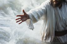 Jesus' stretched out hand on water