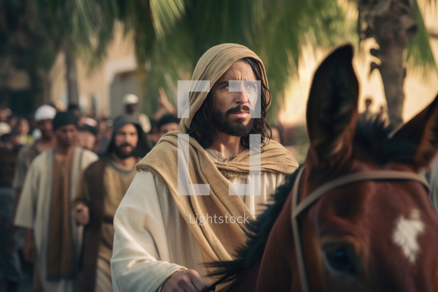 Jesus riding into Jerusalem on Palm Sunday