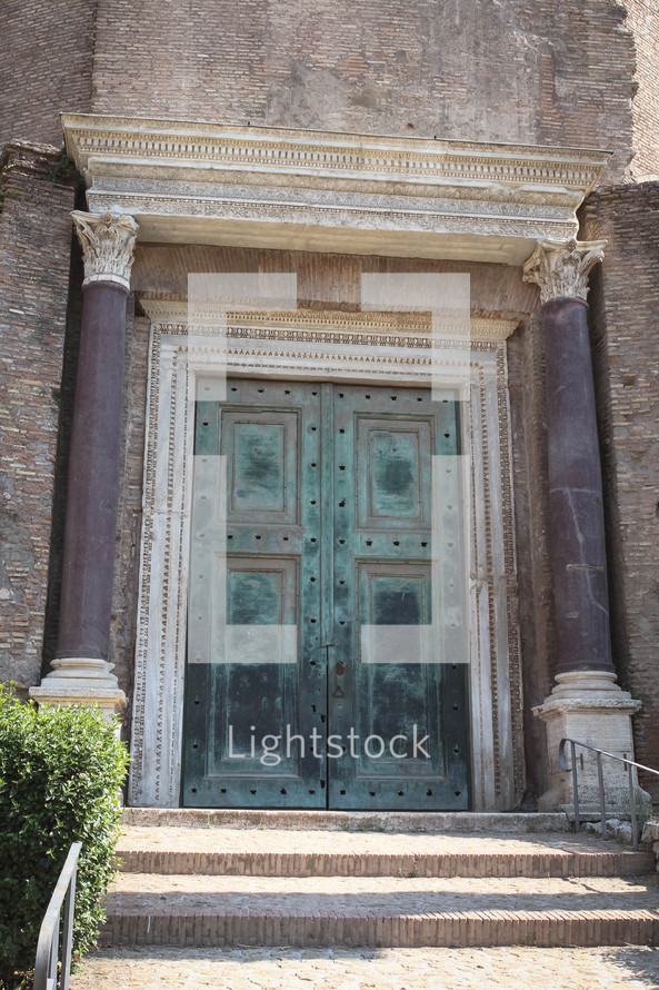 ancient green door in Italy 