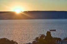 This image captures the sunrise on the Sea of Galilee.