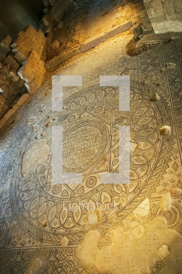 ancient tile mosaic floor in Jordan 
