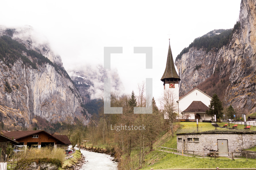 a rural church in the mountains of Switzerland 