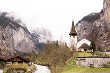 a rural church in the mountains of Switzerland 