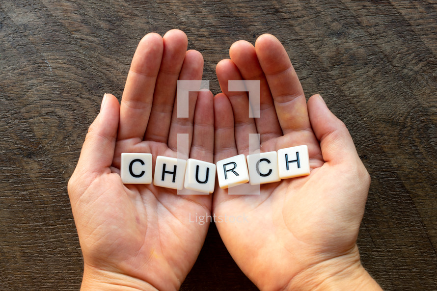 cupped hands with the word church 