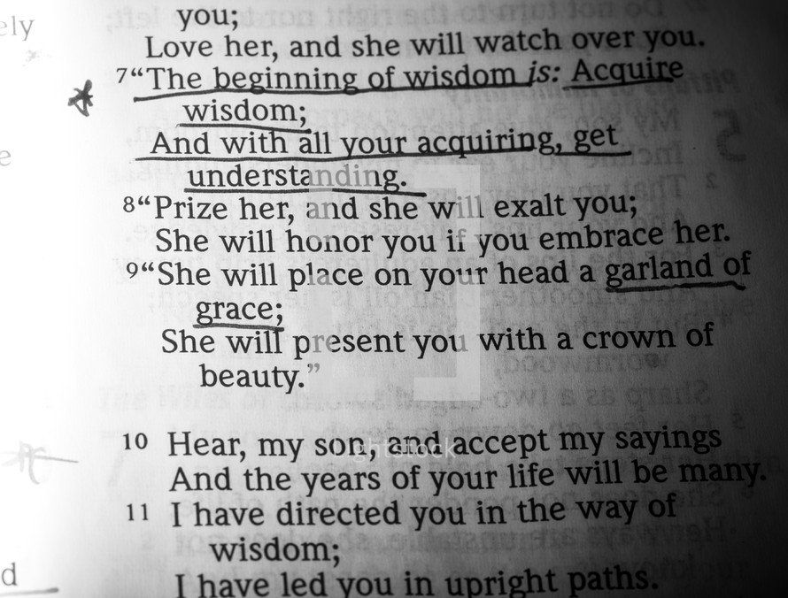 Underlined Bible text; Proverbs 4:7-9