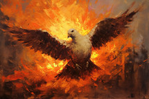Winged dove in flames, a representation of the New Testament Holy Spirit