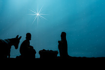 Joseph, Mary, and baby Jesus silhouettes 