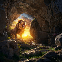 Roaring lion at the empty tomb