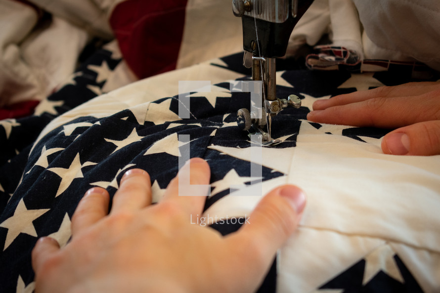 sewing a quilt 