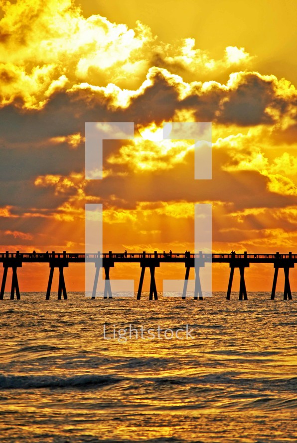 Daybreak at the fishing pier on Pensacola Beach, Florida. 