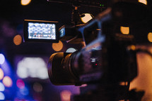 video camera recording a contemporary worship service 
