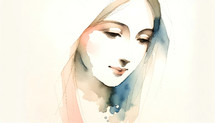 Watercolor art portrait of Mother Mary in a minimalist style