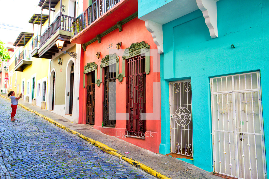 The narrow, colorful, cobblestone streets of Old San Juan, Puerto Rico