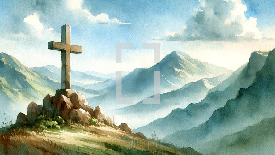 The Empty Cross of Christ in the Mountains