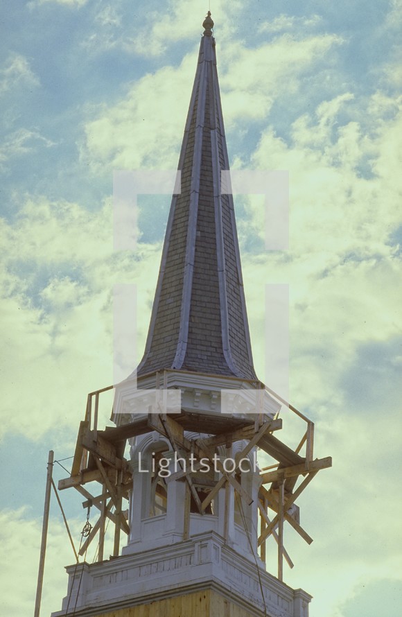 scaffolding around a steeple 