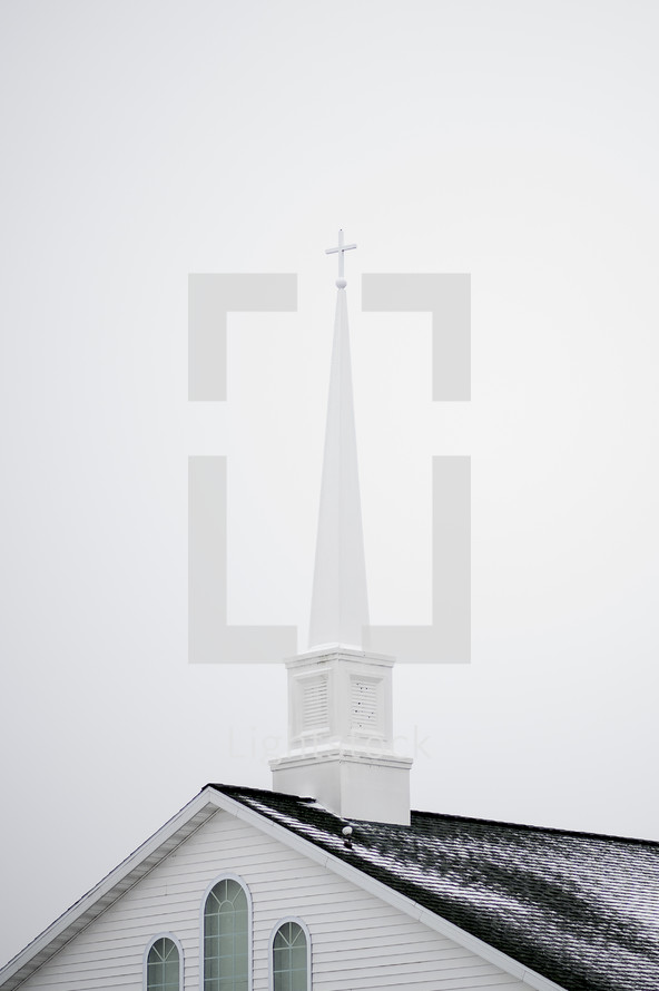 church steeple in snow 