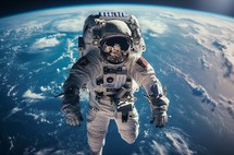 An astronaut wearing a NASA spacesuit performs a spacewalk in Earth orbit