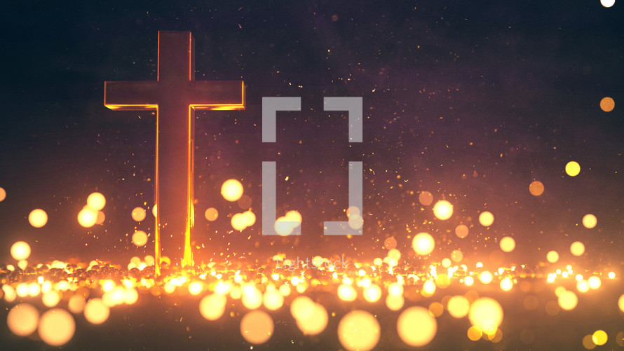 A single cross on a glowing red and orange background