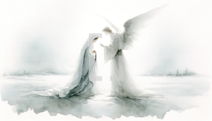 The Annunciation to Mary. Life of Christ. Watercolor Biblical Illustration