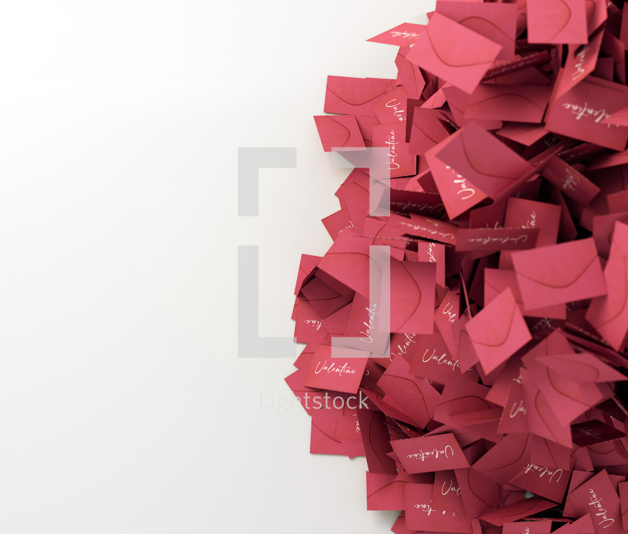 large pile of Valentines cards on a white background