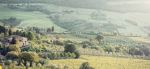 Typical landscape of Tuscany hills with lens flare