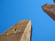 Torre Garisenda and Torre Degli Asinelli leaning towers aka Due Torri meaning Two towers in Bologna, Italy
