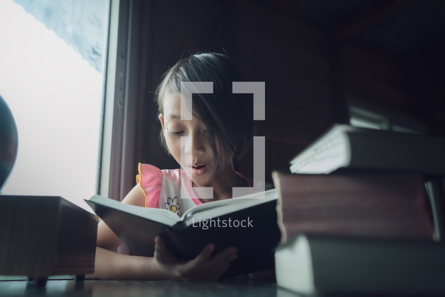 Happy girl reading the BIble